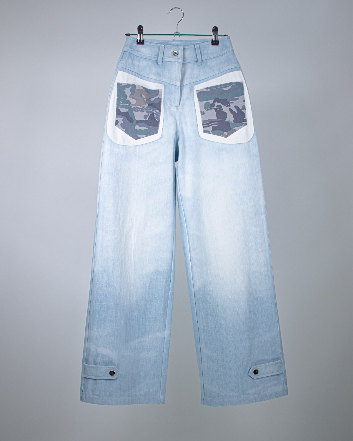 Blue Camouflage Patch Wide Denim jeans(Women)